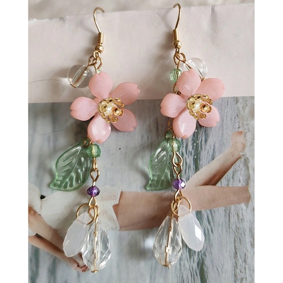 Boho Gold Tone Flower Drop Earrings - Picture 4 of 5